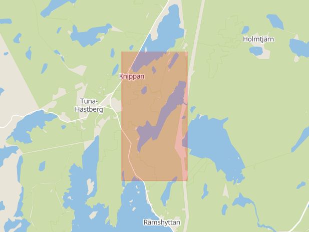 Karta som med röd fyrkant ramar in Långsjöns Rastplats, Ludvika, Borlänge, Österby, Hedemora, Dalarnas län