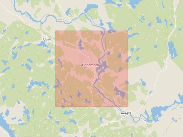 Karta som med röd fyrkant ramar in Hedemora, Bjursås, Avesta Centrum, Dalarnas län