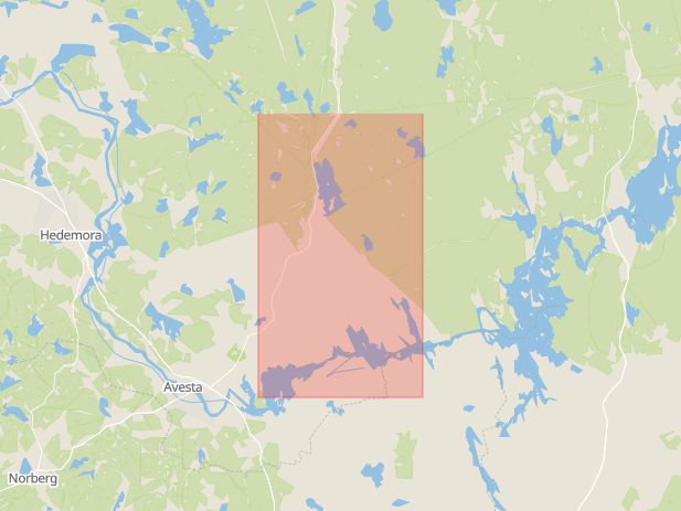 Karta som med röd fyrkant ramar in Horndal, Hedemora