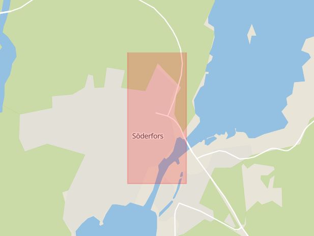 Karta som med röd fyrkant ramar in Nygatan, Söderfors, Tierp, Uppsala län
