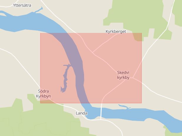 Karta som med röd fyrkant ramar in Kyrkbyn, Säter, Dalarnas län