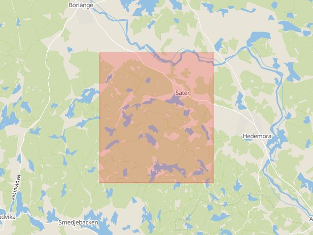 Karta som med röd fyrkant ramar in Hedemora, Säter, Dalarnas län