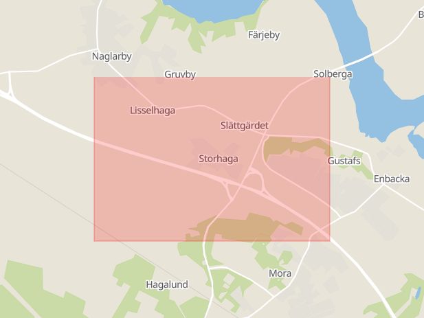 Karta som med röd fyrkant ramar in Trafikplats Storhaga, Gustafs, Säter, Dalarnas län