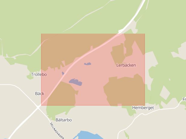 Karta som med röd fyrkant ramar in Lerbäcken, Borlänge, Dalarnas län
