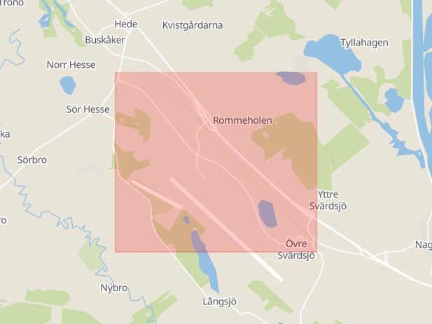 Karta som med röd fyrkant ramar in Rommevägen, Borlänge, Dalarnas län