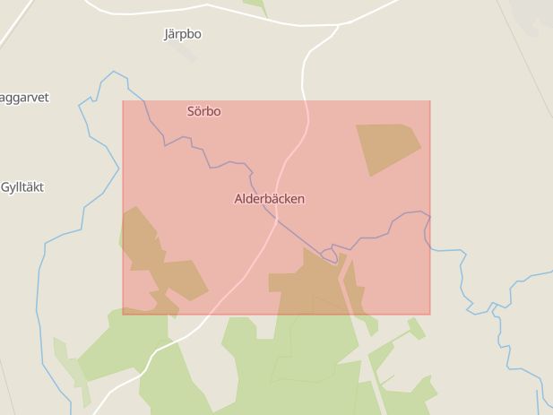 Karta som med röd fyrkant ramar in Alderbäcken, Borlänge, Dalarnas län