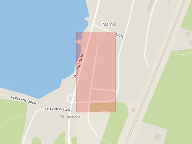 Karta som med röd fyrkant ramar in Marma, Smedstigen, Älvkarleby, Uppsala län