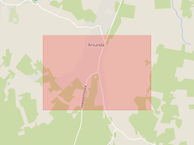 Karta som med röd fyrkant ramar in Årsunda, Uppsala, Sandviken, Gävleborgs län