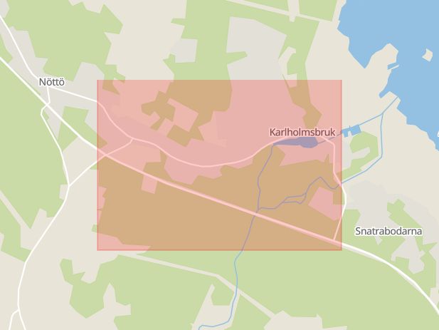 Karta som med röd fyrkant ramar in Karlholmsbruk, Tierp, Uppsala län