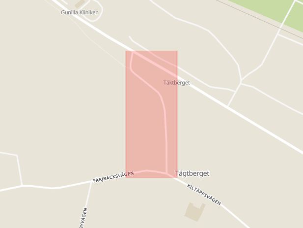 Karta som med röd fyrkant ramar in Täktbergsvägen, Gagnef, Dalarnas län