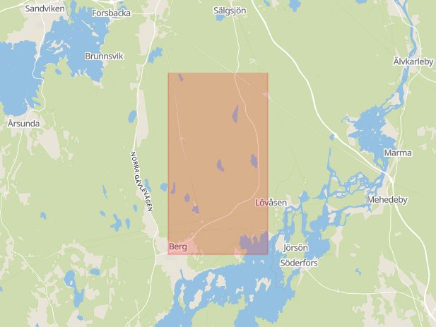 Karta som med röd fyrkant ramar in Ölbovägen, Gävle, Gävleborgs län