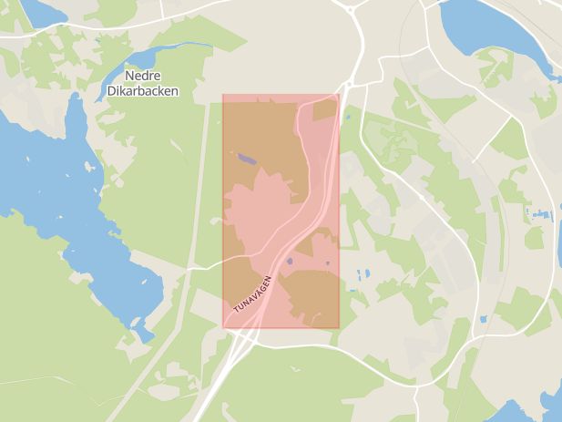 Karta som med röd fyrkant ramar in Tunavägen, Falun, Dalarnas län