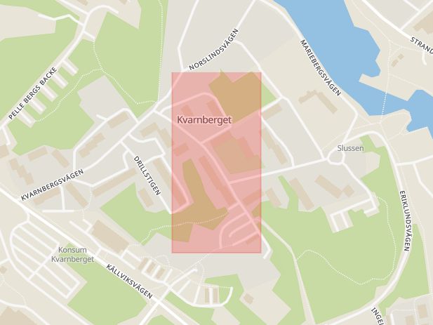 Karta som med röd fyrkant ramar in Kvarnberget, Falun, Dalarnas län