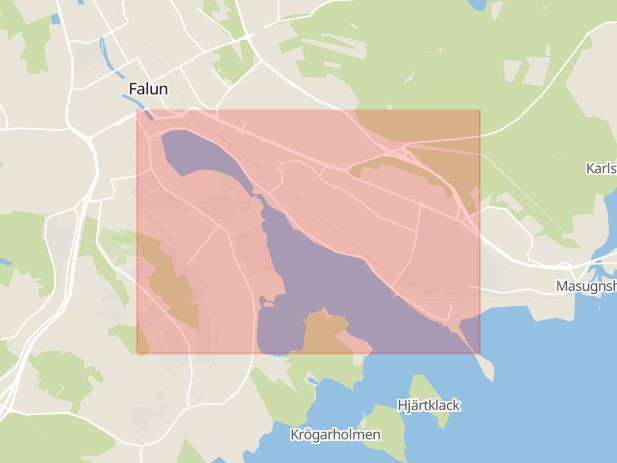 Karta som med röd fyrkant ramar in Strandvägen, Falun, Dalarnas län