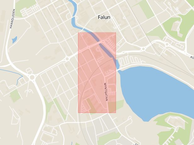 Karta som med röd fyrkant ramar in Myntgatan, Falun, Dalarnas län