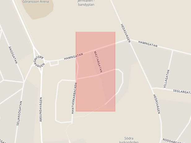 Karta som med röd fyrkant ramar in Hantverkartorget, Sandviken, Gävleborgs län
