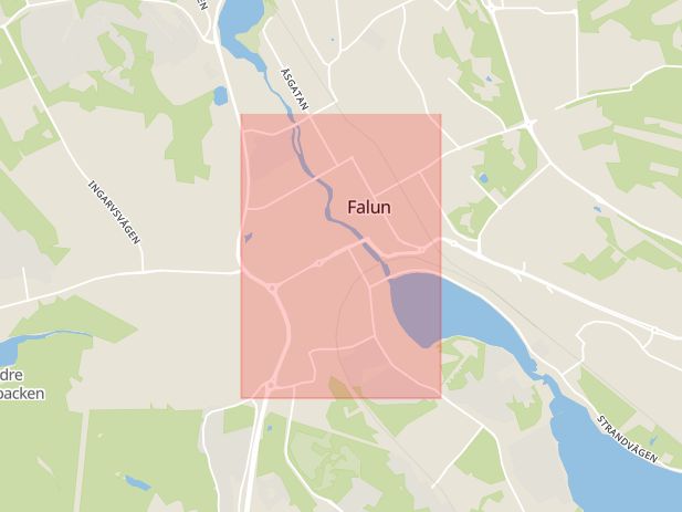 Karta som med röd fyrkant ramar in Sturegatan, Falun, Dalarnas län