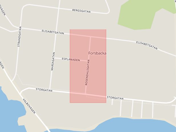 Karta som med röd fyrkant ramar in Hammarby, Rosendalsgatan, Forsbacka, Gävle, Gävleborgs län