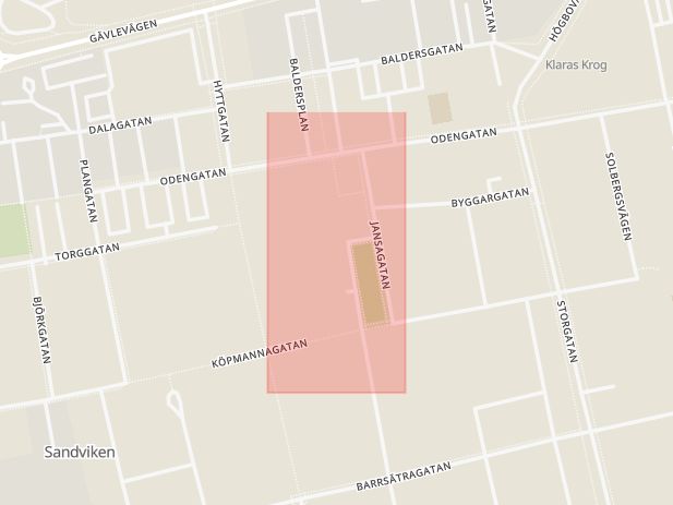 Karta som med röd fyrkant ramar in Bruket, Sandviken, Gävleborgs län