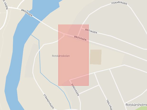 Karta som med röd fyrkant ramar in Rotskärsskolan, Skutskär, Älvkarleby, Uppsala län