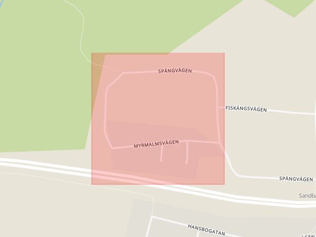 Karta som med röd fyrkant ramar in Myrmalmsvägen, Sandviken, Gävleborgs län