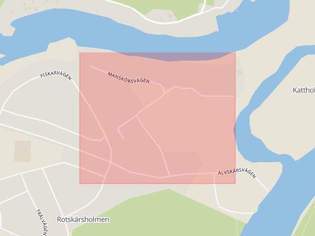 Karta som med röd fyrkant ramar in Manskörsvägen, Älvkarleby, Uppsala län