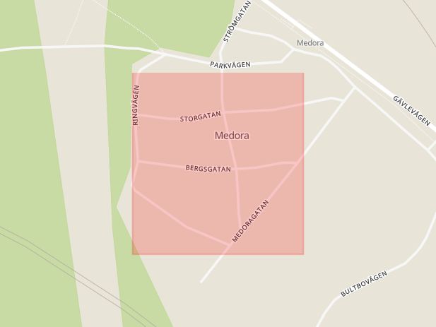 Karta som med röd fyrkant ramar in Bergsgatan, Skutskär, Älvkarleby, Uppsala län