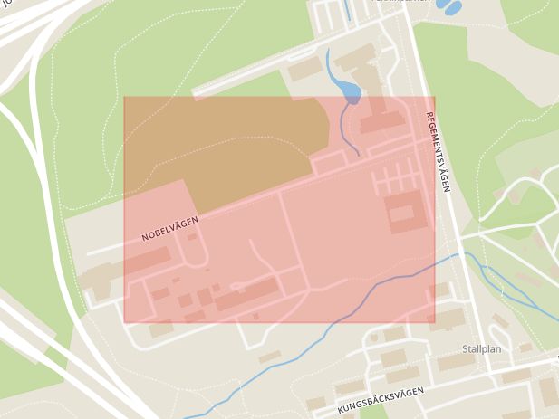 Karta som med röd fyrkant ramar in Nobelvägen, Gävle, Gävleborgs län