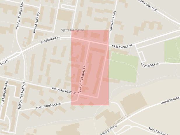 Karta som med röd fyrkant ramar in Sjunde Tvärgatan, Gävle, Gävleborgs län