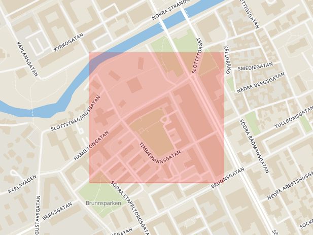 Karta som med röd fyrkant ramar in Timmermansgatan, Gävle, Gävleborgs län