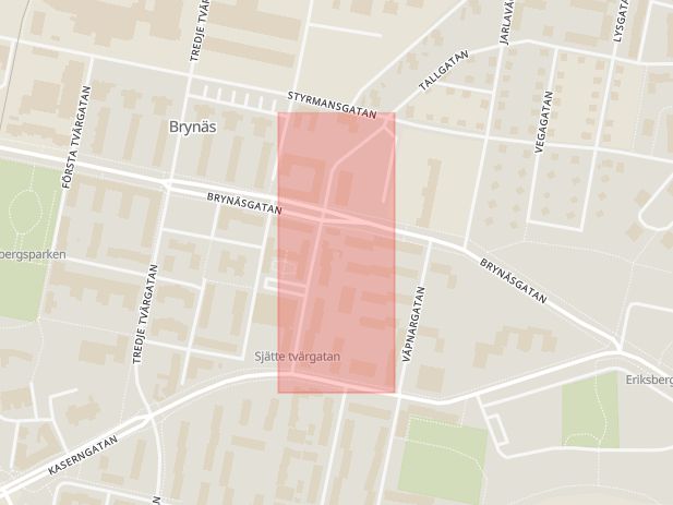 Karta som med röd fyrkant ramar in Sjätte Tvärgatan, Gävle, Gävleborgs län