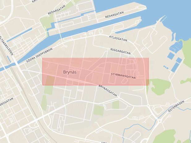 Karta som med röd fyrkant ramar in Styrmansgatan, Gävle, Gävleborgs län