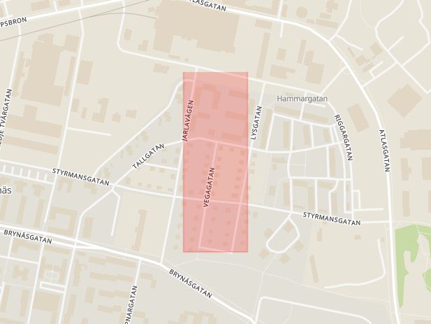 Karta som med röd fyrkant ramar in Vegagatan, Gävle, Gävleborgs län