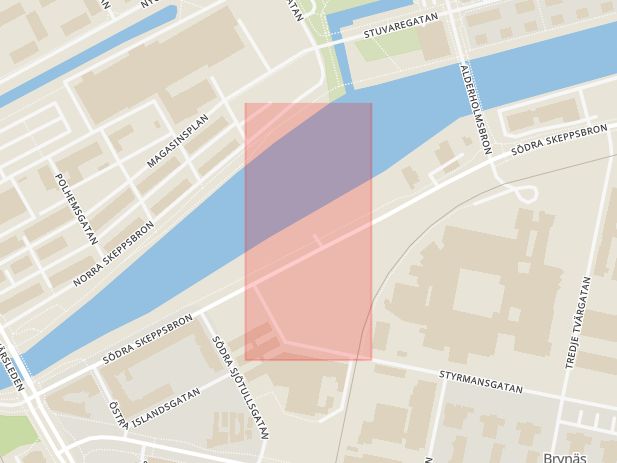 Karta som med röd fyrkant ramar in Gavleån, Gästhamnen, Gävle, Gävleborgs län
