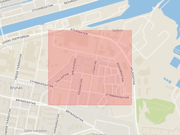 Karta som med röd fyrkant ramar in Riggargatan, Gävle, Gävleborgs län