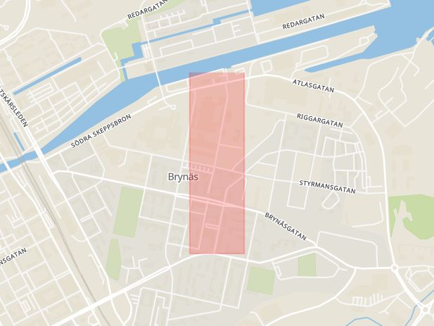 Karta som med röd fyrkant ramar in Femte Tvärgatan, Gävle, Gävleborgs län
