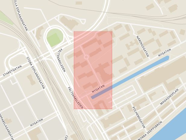 Karta som med röd fyrkant ramar in Norra Fiskargatan, Gävle, Gävleborgs län