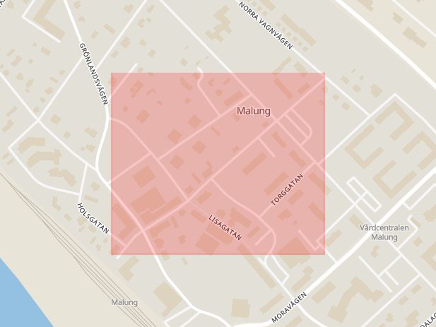 Karta som med röd fyrkant ramar in Postgatan, Malung-sälen, Dalarnas län
