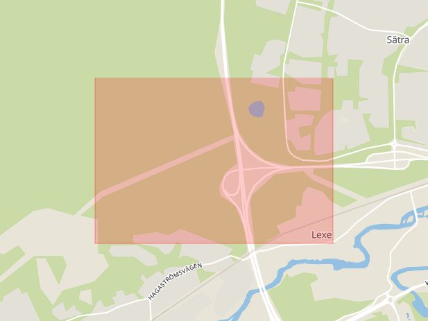 Karta som med röd fyrkant ramar in Lexe, Gävle, Gävleborgs län