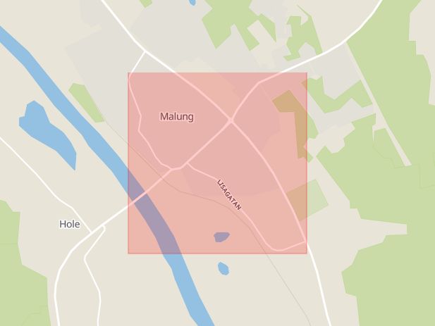 Karta som med röd fyrkant ramar in Lisagatan, Malung-Sälen, Dalarnas län