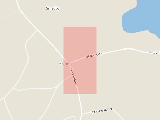 Karta som med röd fyrkant ramar in Ströjavägen, Leksand, Dalarnas län
