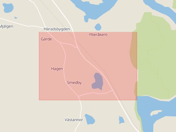 Karta som med röd fyrkant ramar in Häradsbygden, Leksand, Dalarnas län