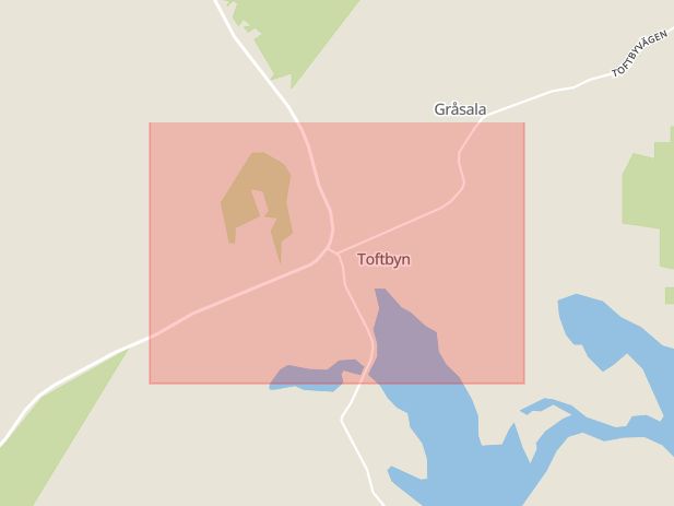 Karta som med röd fyrkant ramar in Toftbyn, Falun, Dalarnas län