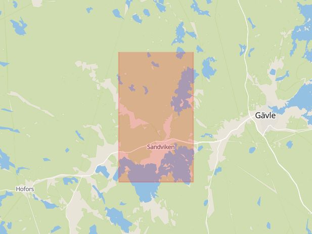 Karta som med röd fyrkant ramar in Gävle, Sandviken, Gävleborgs län