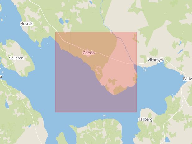 Karta som med röd fyrkant ramar in Garsås, Rättvik, Dalarnas län