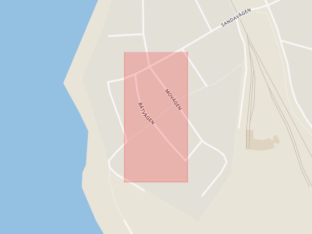 Karta som med röd fyrkant ramar in Båtvägen, Mora, Dalarnas län