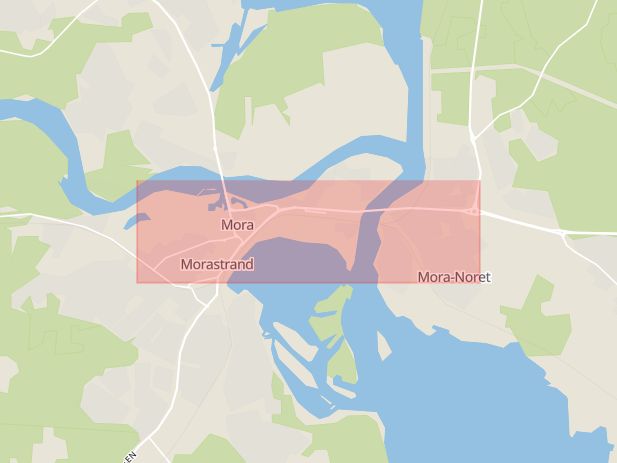 Karta som med röd fyrkant ramar in Vasagatan, Mora, Dalarnas län