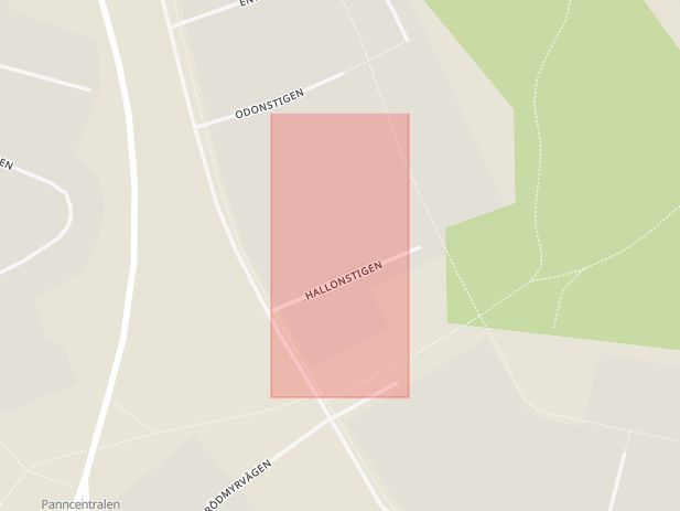Karta som med röd fyrkant ramar in Hallonstigen, Mora, Dalarnas län