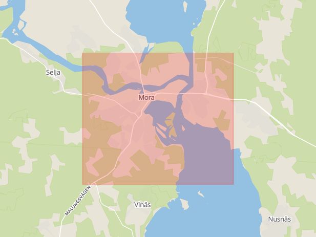 Karta som med röd fyrkant ramar in Utmeland, Mora, Dalarnas län