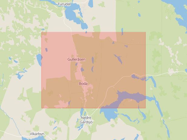 Karta som med röd fyrkant ramar in Boda Kyrkby, Mora, Rättvik, Dalarnas län